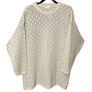 Vintage Alexia Tan Crochet Knit Sweater Sz L/1XL Oversized Crew Neck Long sleeve